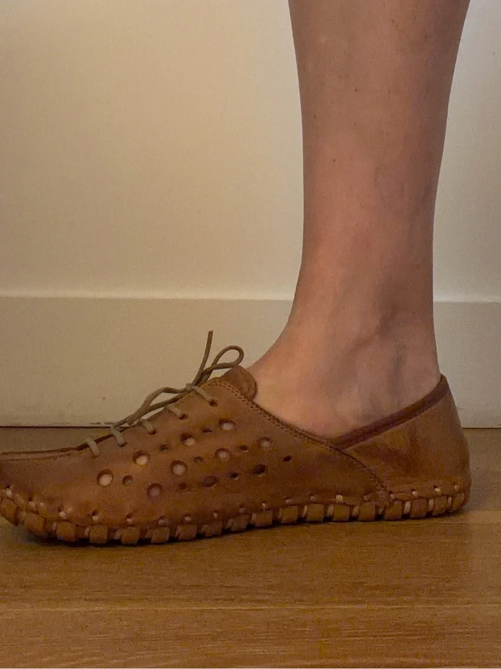 Spring Step Tan Perforated Leather Lace-Up Loafers used